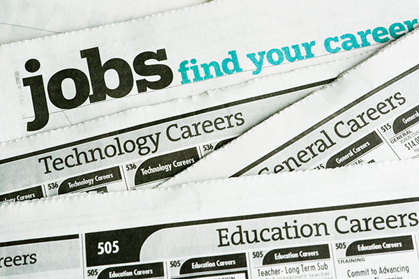 Job listings in a newspaper