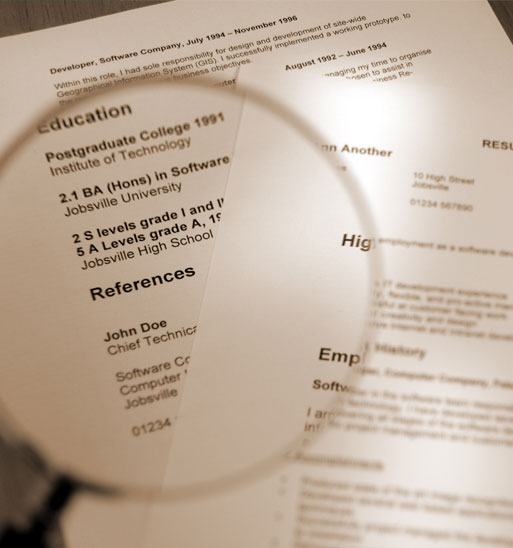 Magnifying glass on a resume